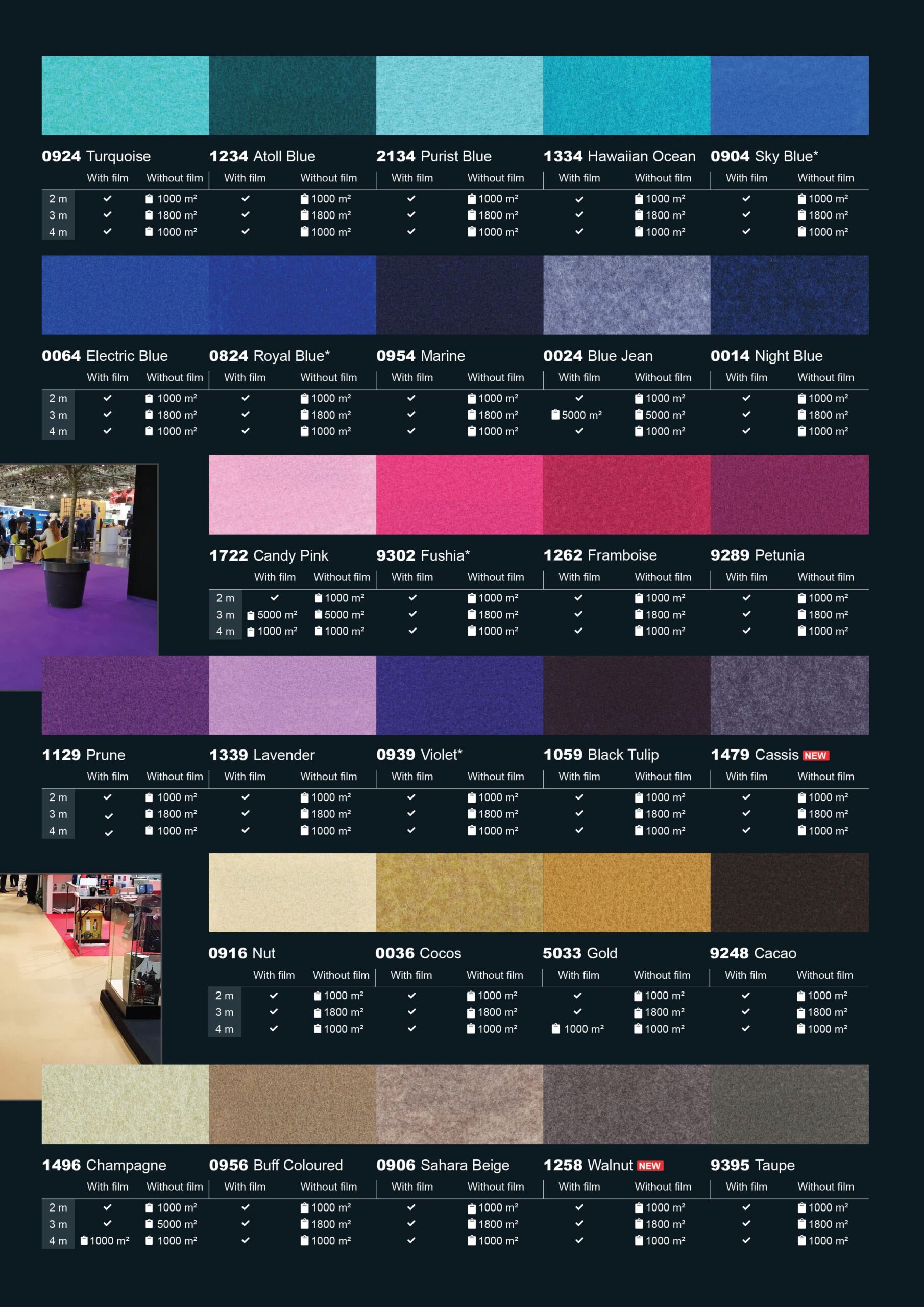 Expostyle carpet color chart: 2, 3 and 4m widths